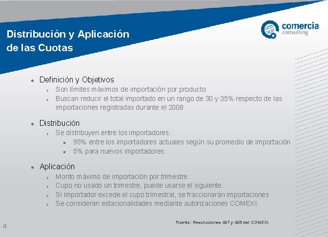 Distribución y Aplicación de las Cuotas Definición y Objetivos o o Distribución o Se