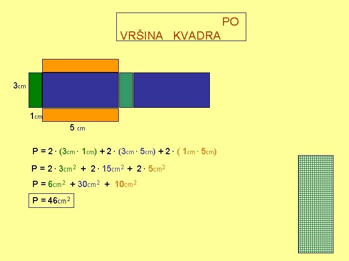 PO VRŠINA KVADRA 3 cm 1 cm 5 cm P = 2. (3 cm.