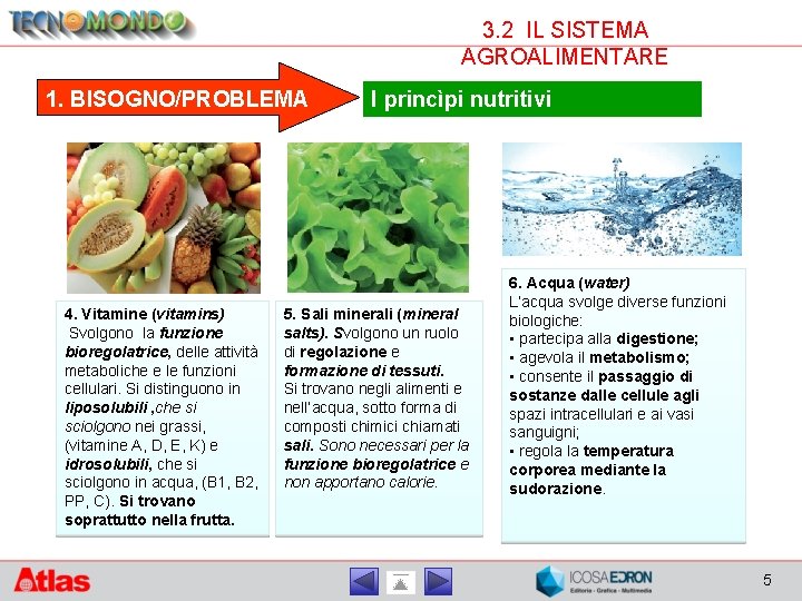 3. 2 IL SISTEMA AGROALIMENTARE 1. BISOGNO/PROBLEMA 4. Vitamine (vitamins) Svolgono la funzione bioregolatrice,
