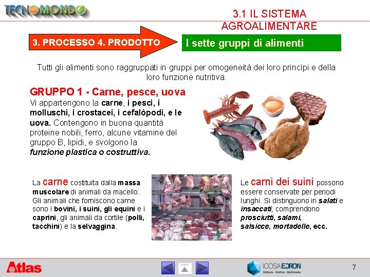 3. 1 IL SISTEMA AGROALIMENTARE 3. PROCESSO 4. PRODOTTO I sette gruppi di alimenti