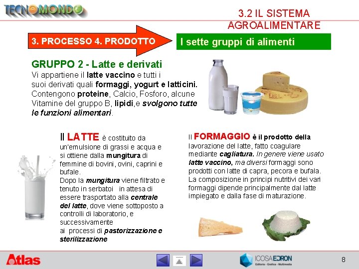 3. 2 IL SISTEMA AGROALIMENTARE 3. PROCESSO 4. PRODOTTO I sette gruppi di alimenti