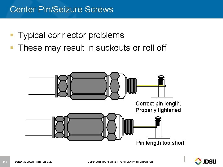 Center Pin/Seizure Screws § Typical connector problems § These may result in suckouts or
