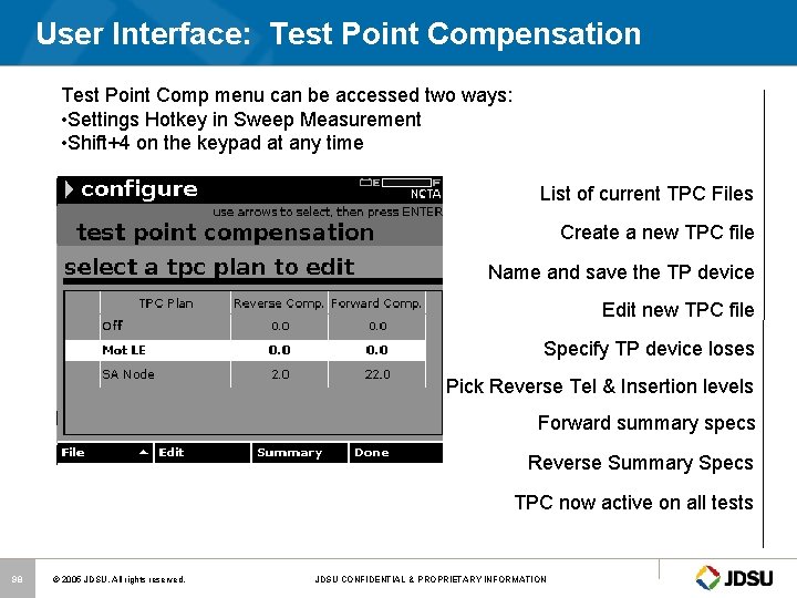 User Interface: Test Point Compensation Test Point Comp menu can be accessed two ways: