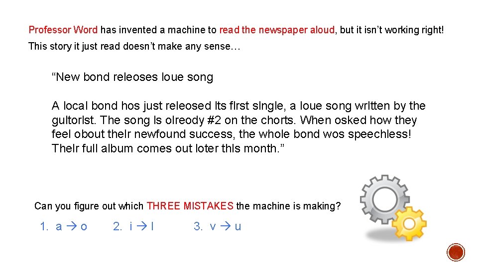 Professor Word has invented a machine to read the newspaper aloud, but it isn’t