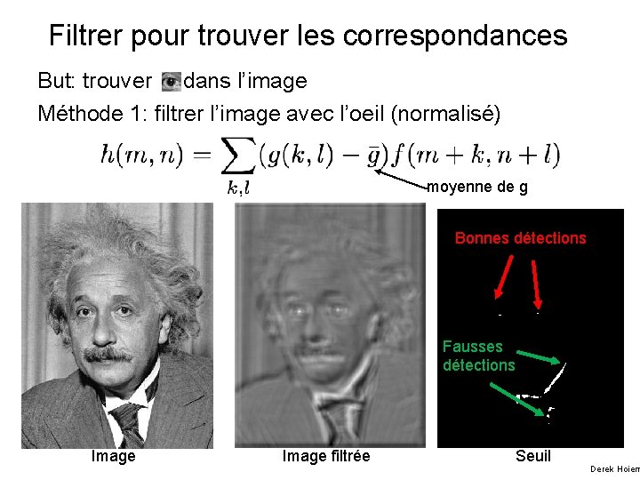 Filtrer pour trouver les correspondances But: trouver dans l’image Méthode 1: filtrer l’image avec