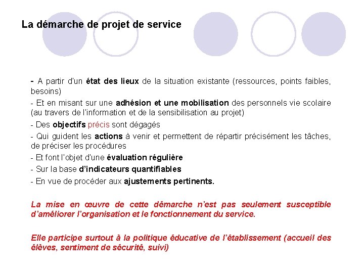 La démarche de projet de service - A partir d’un état des lieux de