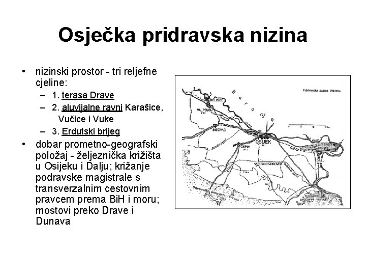 Osječka pridravska nizina • nizinski prostor - tri reljefne cjeline: – 1. terasa Drave