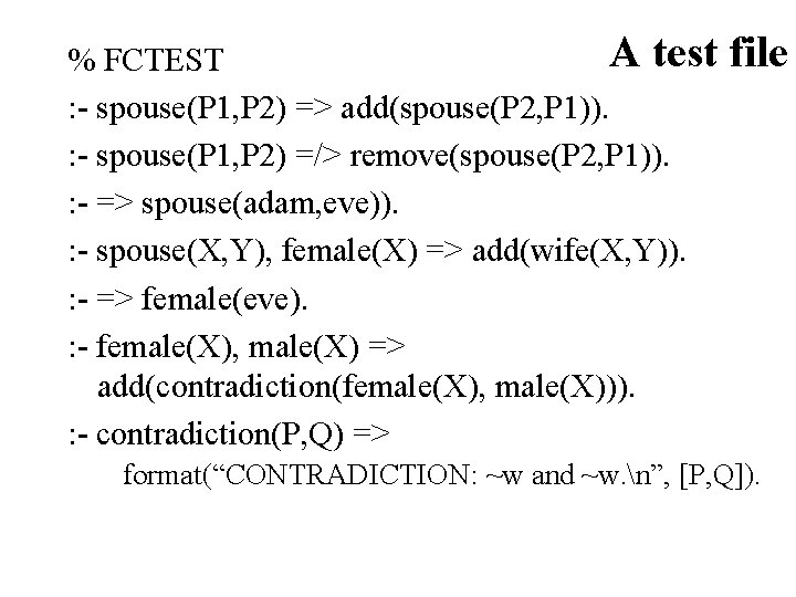 A test % FCTEST : - spouse(P 1, P 2) => add(spouse(P 2, P