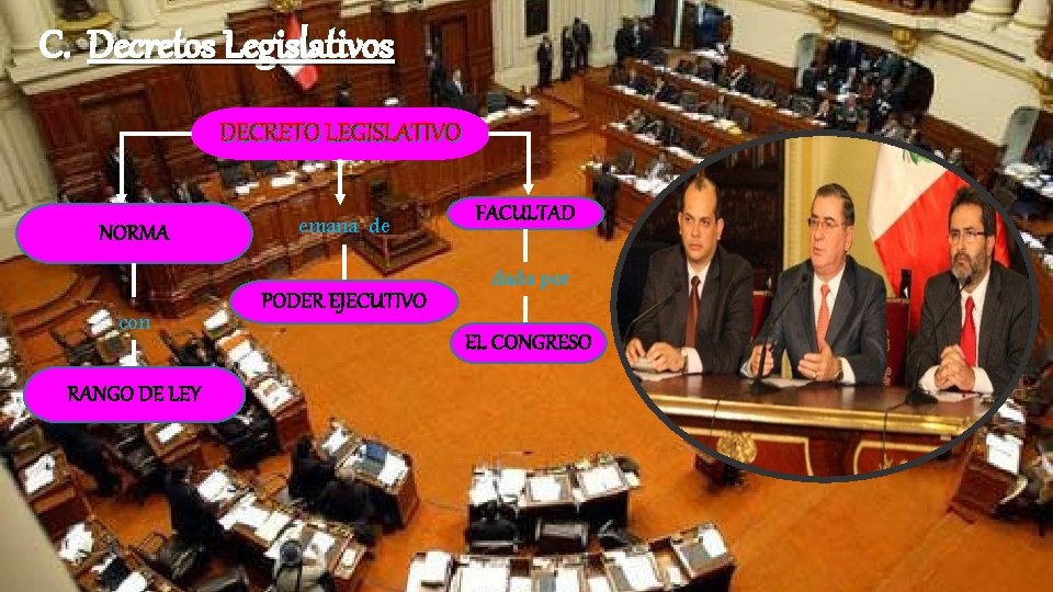 C. Decretos Legislativos DECRETO LEGISLATIVO NORMA con RANGO DE LEY emana de PODER EJECUTIVO