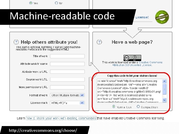 Machine-readable code http: //creativecommons. org/choose/ 