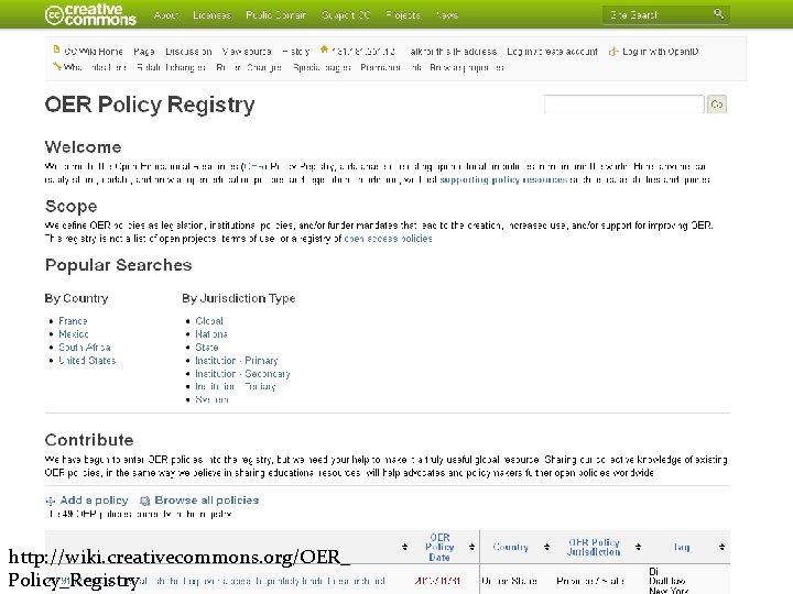 http: //wiki. creativecommons. org/OER_ Policy_Registry 