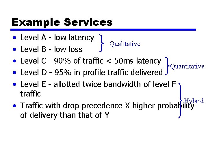 Example Services • • • Level A - low latency Qualitative Level B -