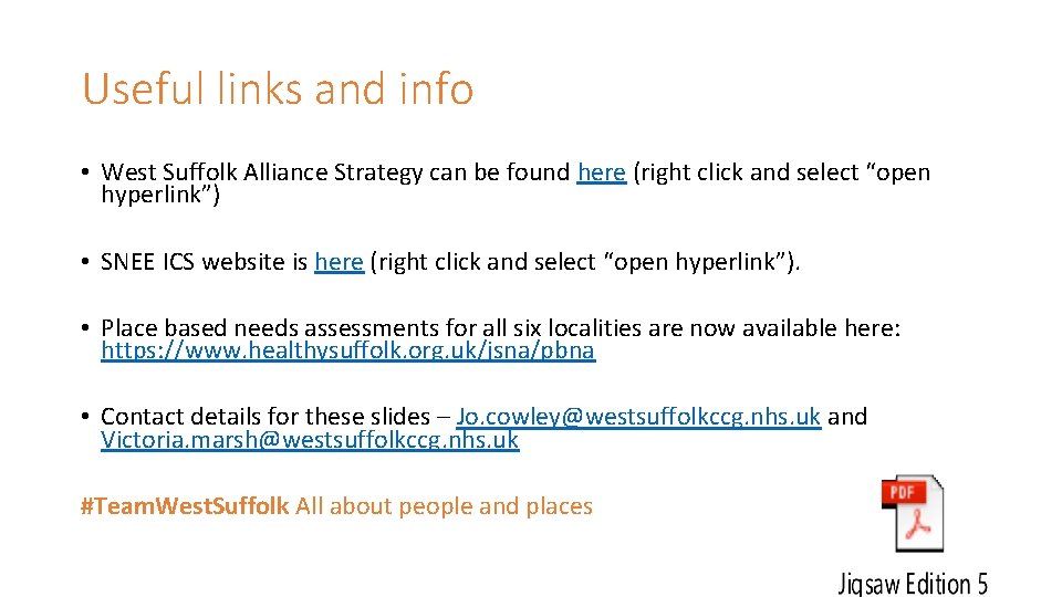 Useful links and info • West Suffolk Alliance Strategy can be found here (right