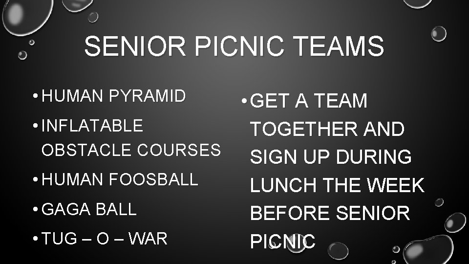 SENIOR PICNIC TEAMS • HUMAN PYRAMID • GET A TEAM • INFLATABLE TOGETHER AND