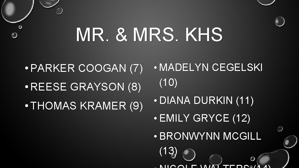 MR. & MRS. KHS • PARKER COOGAN (7) • MADELYN CEGELSKI • REESE GRAYSON