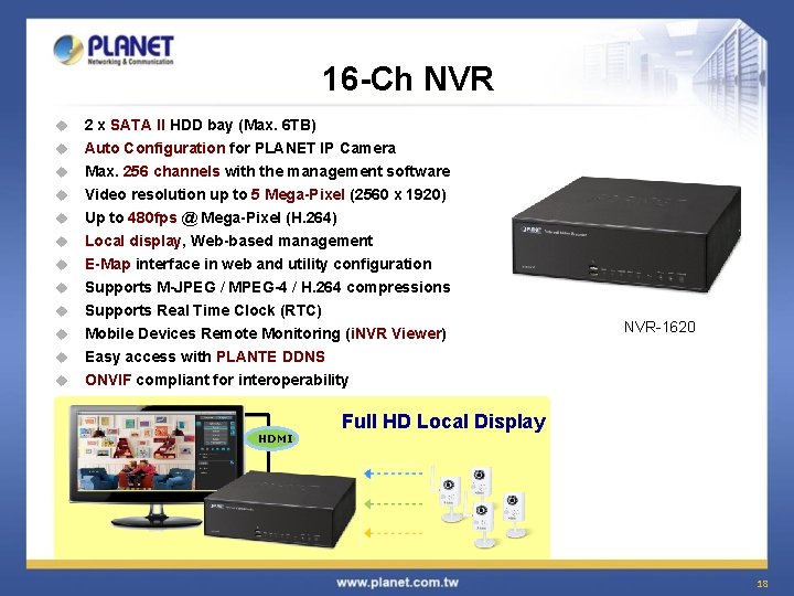 16 -Ch NVR u 2 x SATA II HDD bay (Max. 6 TB) u