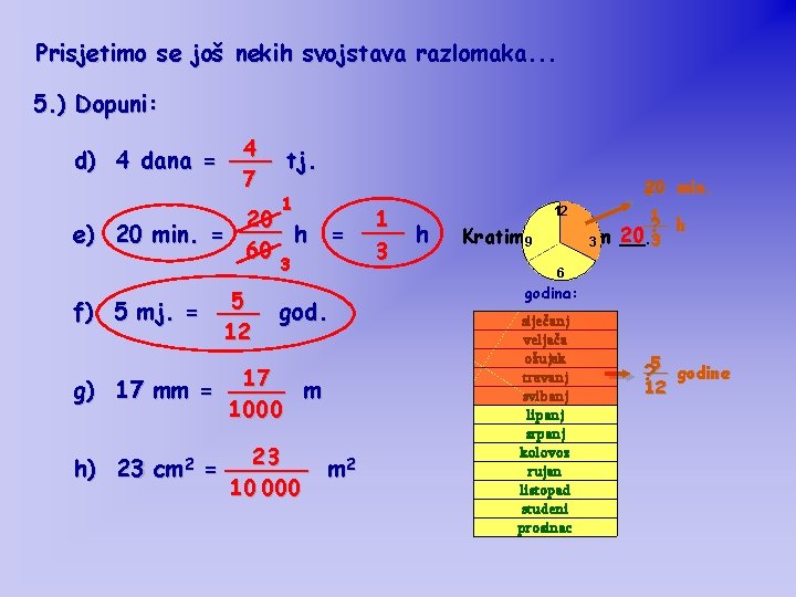 Prisjetimo se još nekih svojstava razlomaka. . . 5. ) Dopuni: 4 d) 4