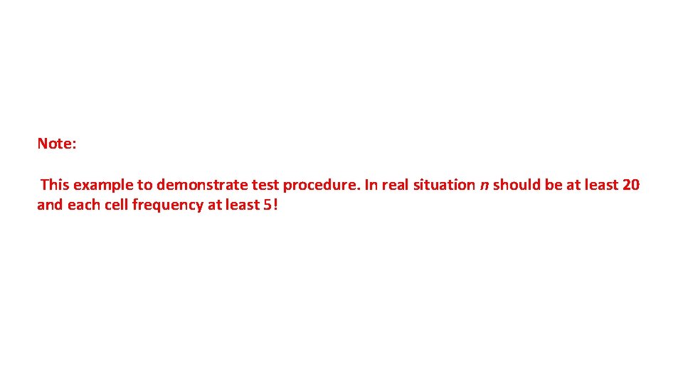 Note: This example to demonstrate test procedure. In real situation n should be at Note: This example to demonstrate test procedure. In real situation n should be at