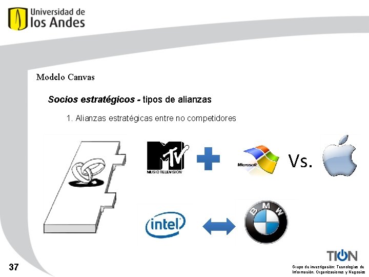 Modelo Canvas Socios estratégicos - tipos de alianzas 1. Alianzas estratégicas entre no competidores