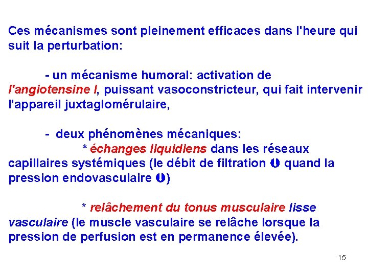Ces mécanismes sont pleinement efficaces dans l'heure qui suit la perturbation: - un mécanisme