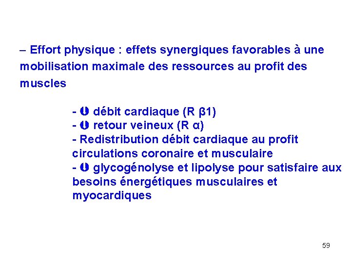 – Effort physique : effets synergiques favorables à une mobilisation maximale des ressources au