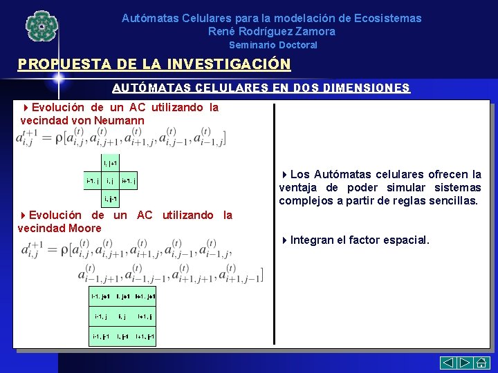 Autómatas Celulares para la modelación de Ecosistemas René Rodríguez Zamora Seminario Doctoral PROPUESTA DE