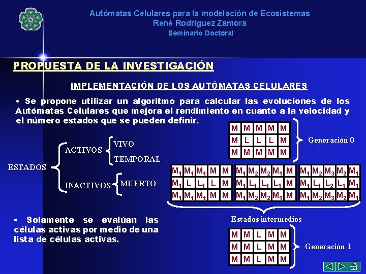 Autómatas Celulares para la modelación de Ecosistemas René Rodríguez Zamora Seminario Doctoral PROPUESTA DE