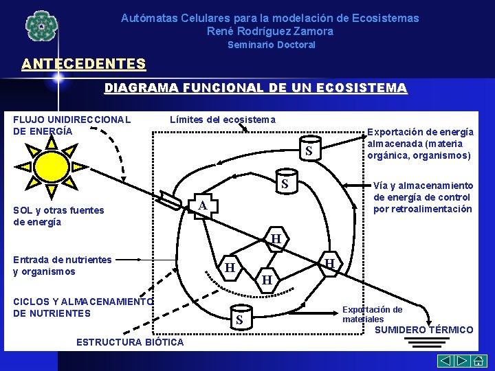 Autómatas Celulares para la modelación de Ecosistemas René Rodríguez Zamora Seminario Doctoral ANTECEDENTES DIAGRAMA