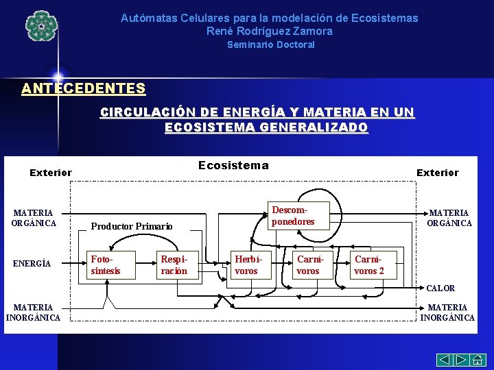 Autómatas Celulares para la modelación de Ecosistemas René Rodríguez Zamora Seminario Doctoral ANTECEDENTES CIRCULACIÓN