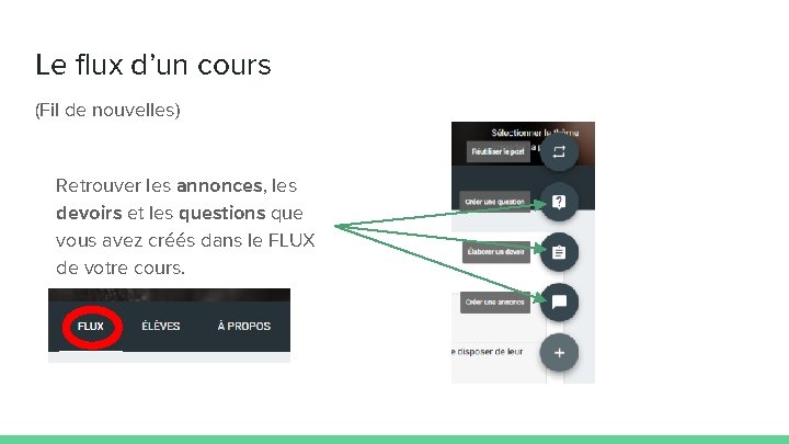 Le flux d’un cours (Fil de nouvelles) Retrouver les annonces, les devoirs et les