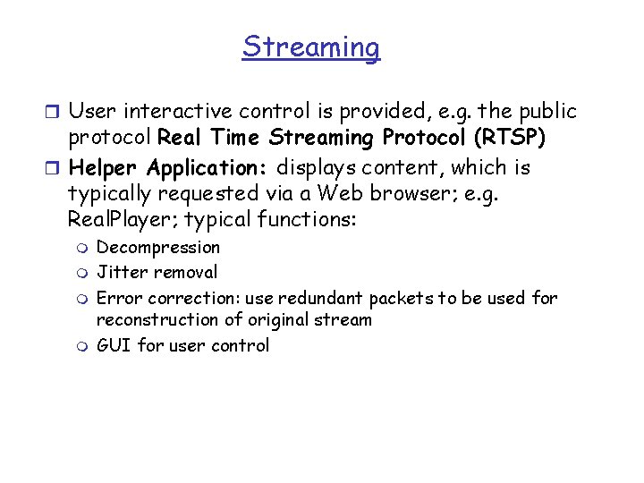 Streaming r User interactive control is provided, e. g. the public protocol Real Time