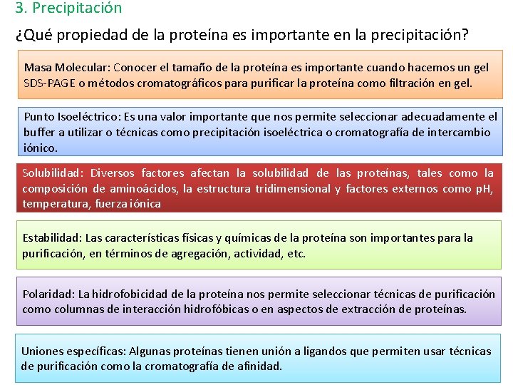 3. Precipitación ¿Qué propiedad de la proteína es importante en la precipitación? Masa Molecular: 3. Precipitación ¿Qué propiedad de la proteína es importante en la precipitación? Masa Molecular: