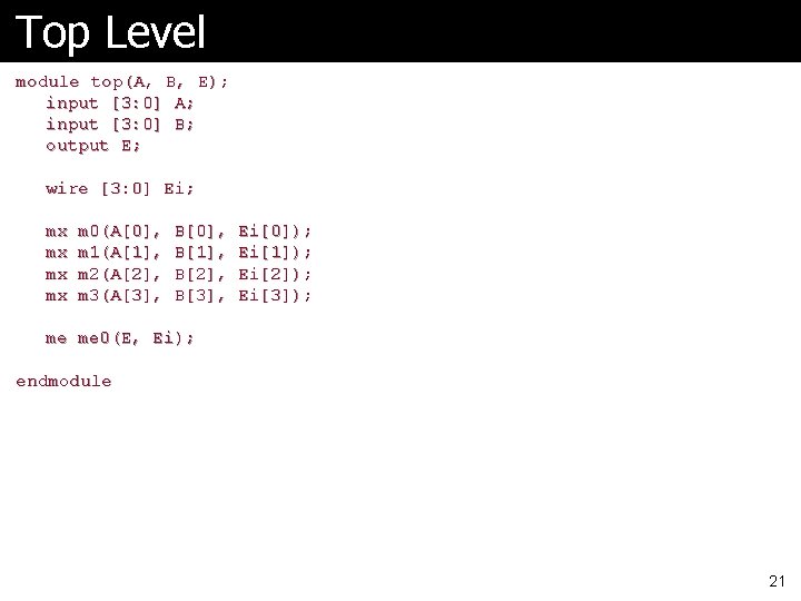 Top Level module top(A, B, E); input [3: 0] A; input [3: 0] B;