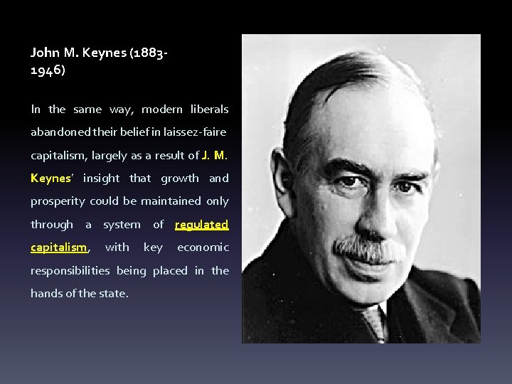 John M. Keynes (18831946) In the same way, modern liberals abandoned their belief in