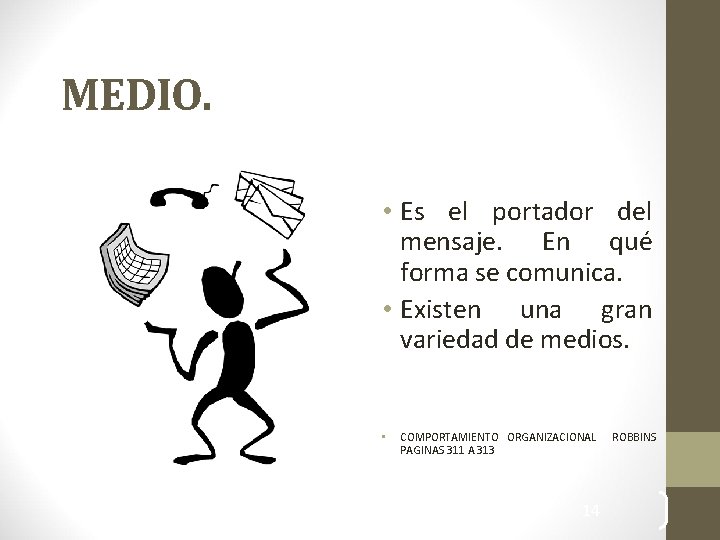 MEDIO. • Es el portador del mensaje. En qué forma se comunica. • Existen