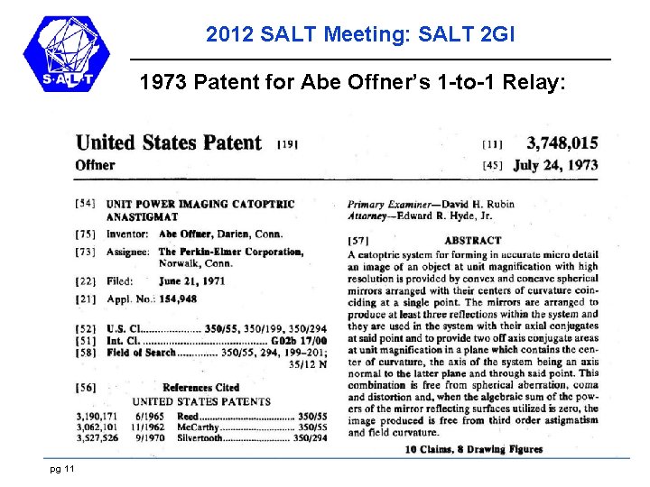 2012 SALT Meeting: SALT 2 GI 1973 Patent for Abe Offner’s 1 -to-1 Relay:
