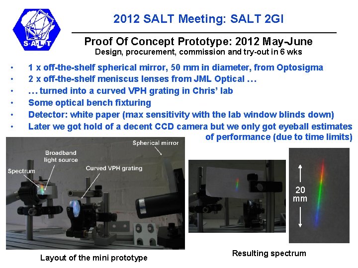 2012 SALT Meeting: SALT 2 GI Proof Of Concept Prototype: 2012 May-June Design, procurement,