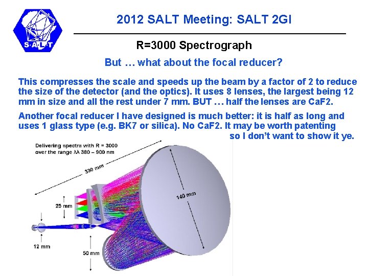 2012 SALT Meeting: SALT 2 GI R=3000 Spectrograph But … what about the focal