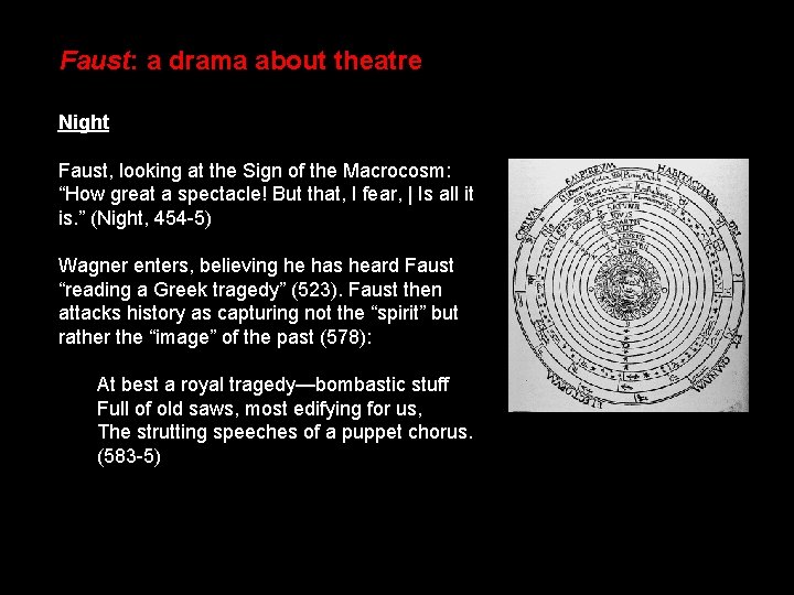 Faust: a drama about theatre Night Faust, looking at the Sign of the Macrocosm: