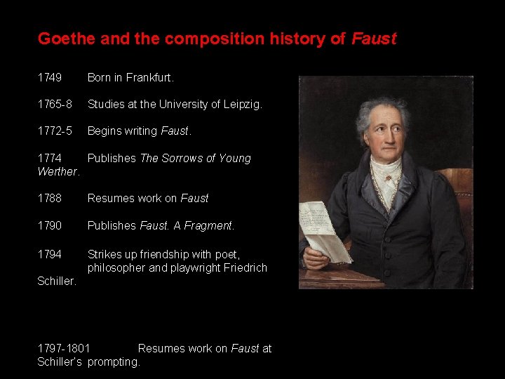 Goethe and the composition history of Faust 1749 Born in Frankfurt. 1765 -8 Studies