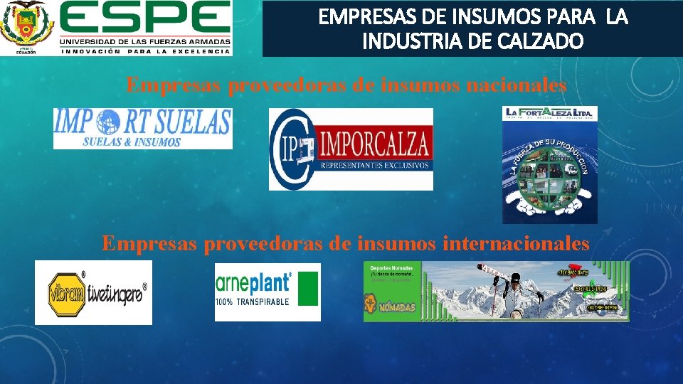 EMPRESAS DE INSUMOS PARA LA INDUSTRIA DE CALZADO Empresas proveedoras de insumos nacionales Empresas