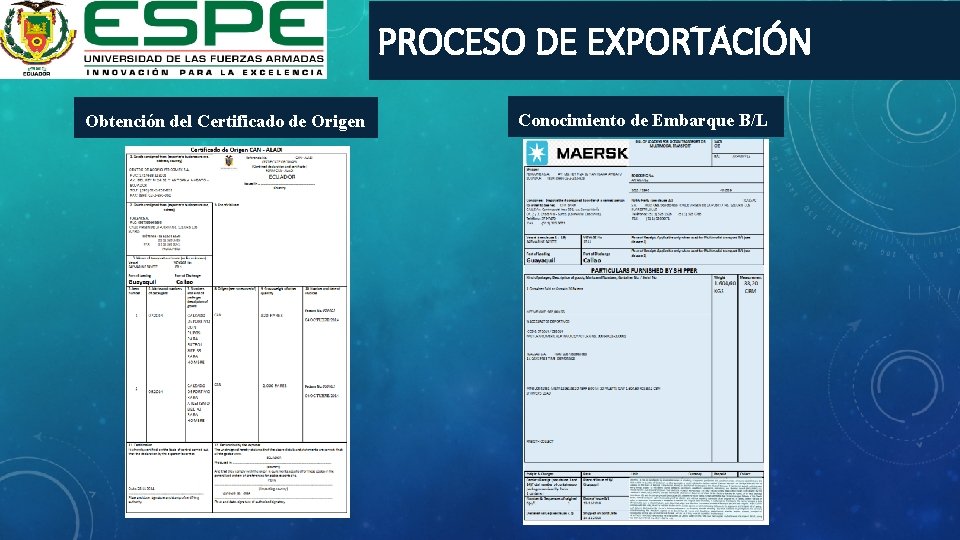 PROCESO DE EXPORTACIÓN Obtención del Certificado de Origen Conocimiento de Embarque B/L 