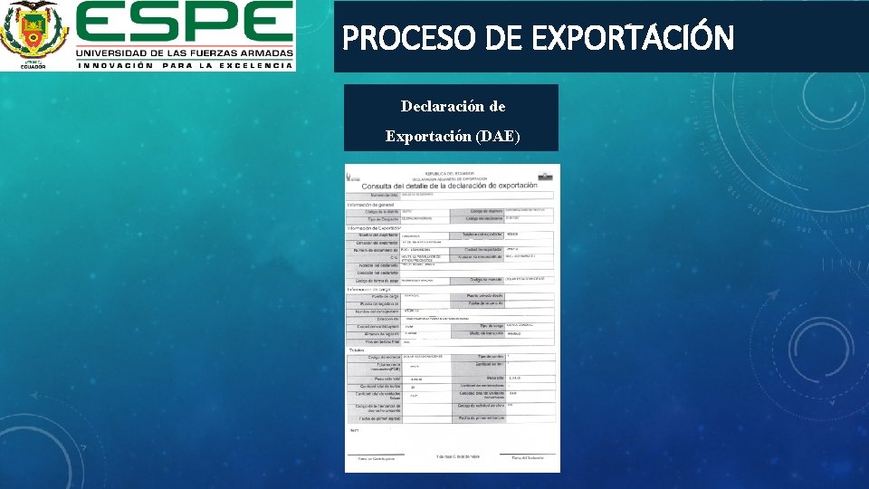 PROCESO DE EXPORTACIÓN Declaración de Exportación (DAE) 