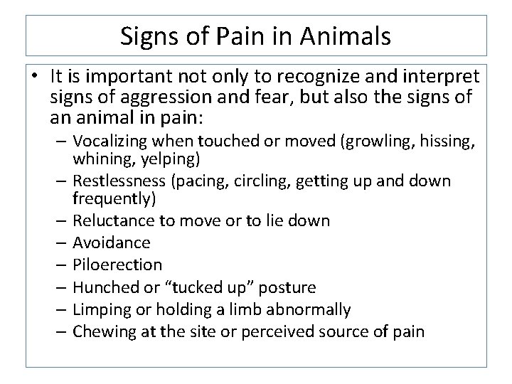 Signs of Pain in Animals • It is important not only to recognize and Signs of Pain in Animals • It is important not only to recognize and