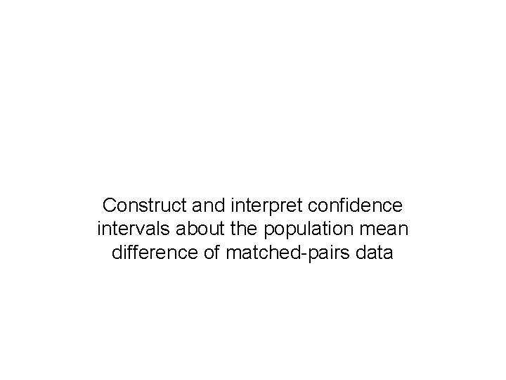 Construct and interpret confidence intervals about the population mean difference of matched-pairs data 