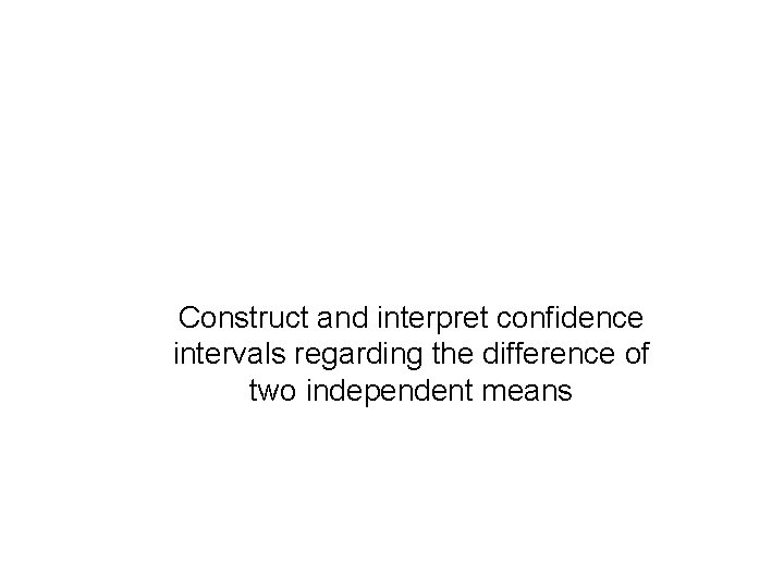 Construct and interpret confidence intervals regarding the difference of two independent means 