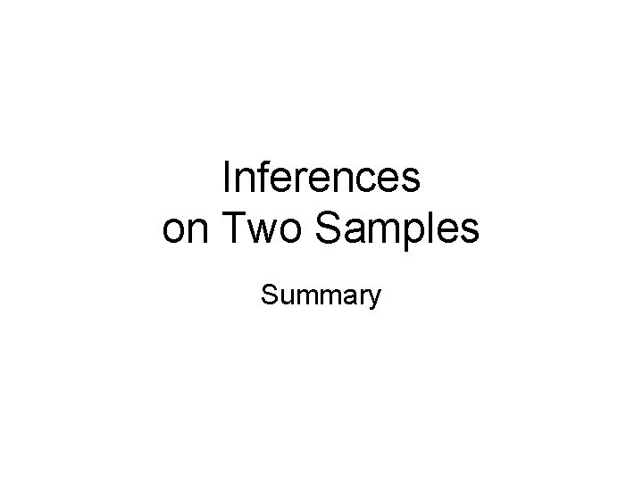 Inferences on Two Samples Summary 