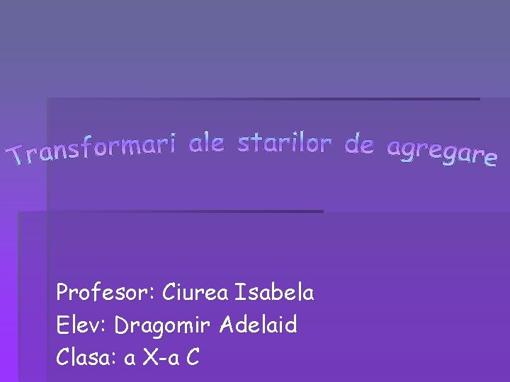 Profesor: Ciurea Isabela Elev: Dragomir Adelaid Clasa: a X-a C 