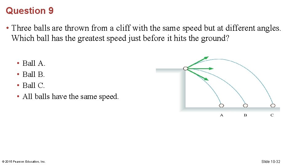 Question 9 • Three balls are thrown from a cliff with the same speed