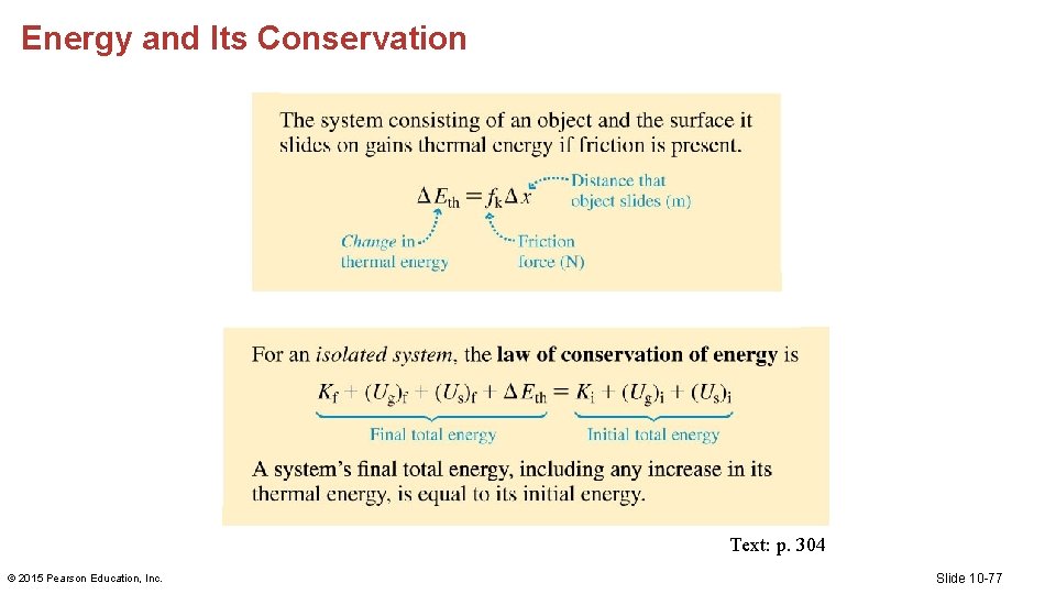 Energy and Its Conservation Text: p. 304 © 2015 Pearson Education, Inc. Slide 10